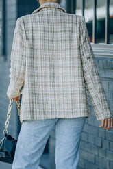 White Pockets Lapel Collar Plaid Blazer